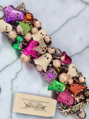 BETSEY JOHNSON Halloween Shiny Costumed Ghosts Statement Charm Bracelet NEW NWT